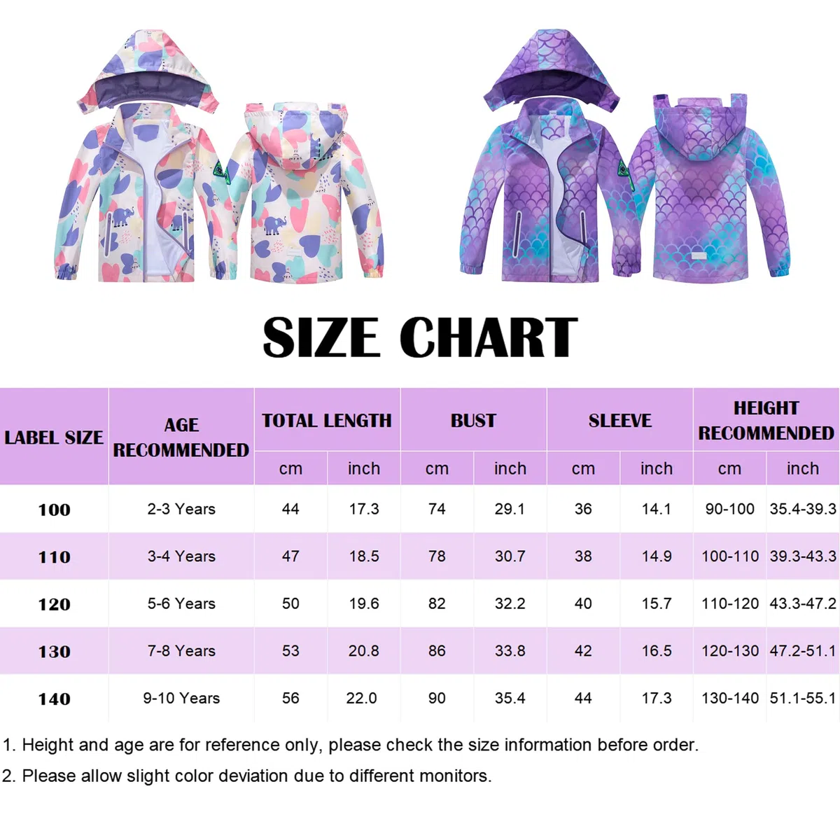 Fewlby Ragazze Giacca Impermeabile con Cappuccio, Poncho da Pioggia Bambini Giacca a Vento Cappotto Antipioggia Giacche Leggero Capispalla per Primavera Autunno, 2-3 Anni
