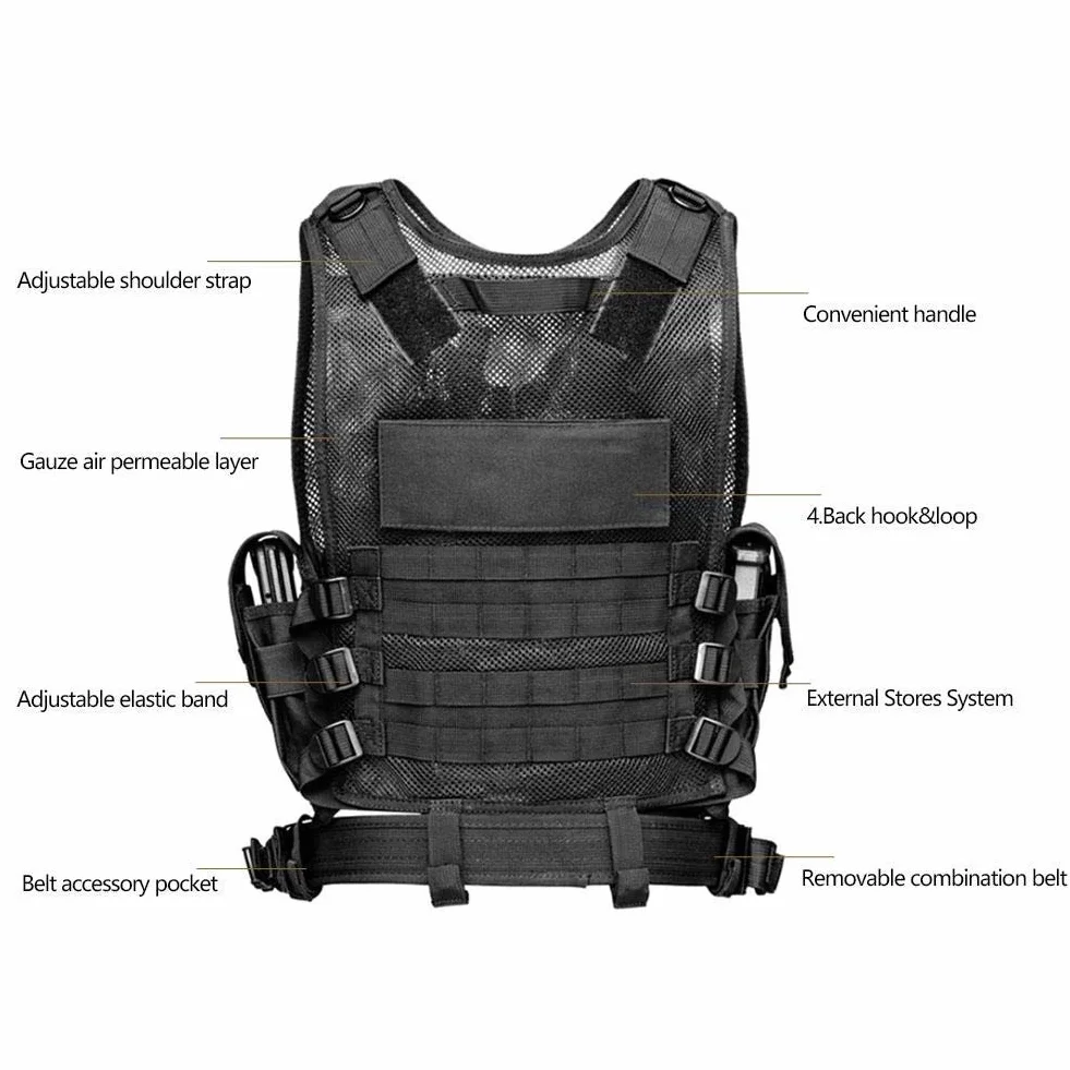 Maglia per Tattico Militare Esercito Poliestere Airsoft Gilet da Caccia per all’Aperto Campeggio Escursionismo Tactical Vest