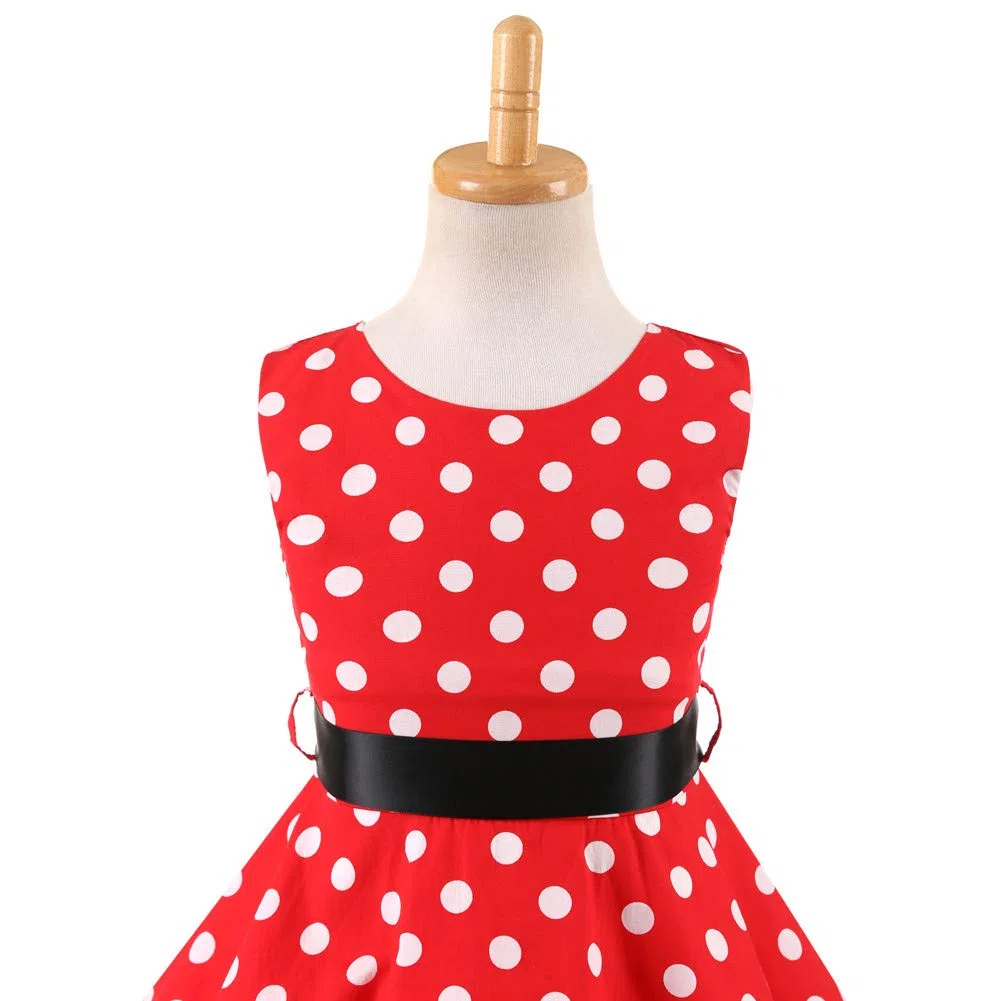 Vestito Bambina Abiti Bambine E Ragazze di Retro 50s Senza Manica Elegante con Scollo Rotondo