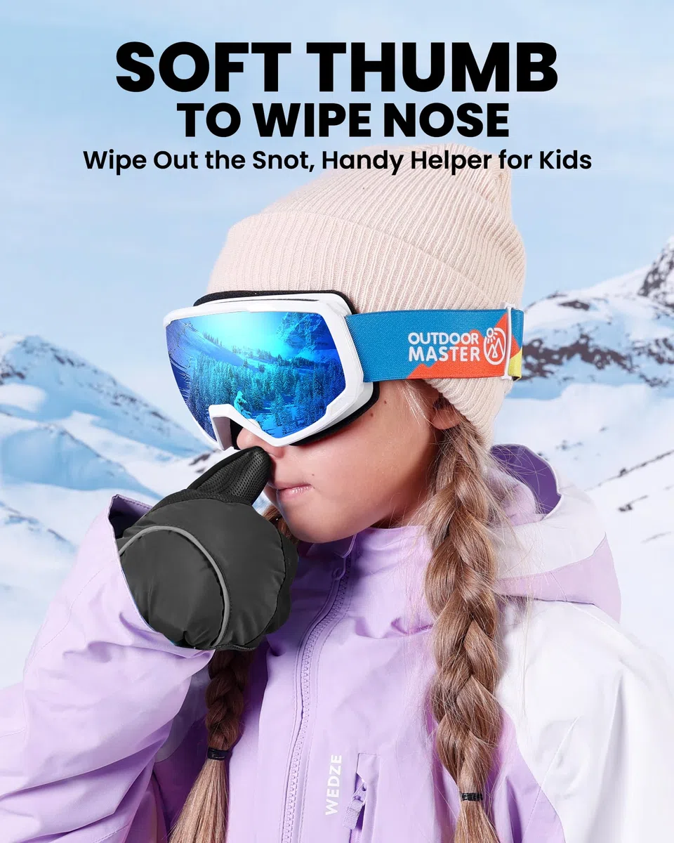 OutdoorMaster Guanti da sci per bambini, guanti da sci invernali impermeabili per ragazzi e ragazze, per sci, snowboard, sport invernali