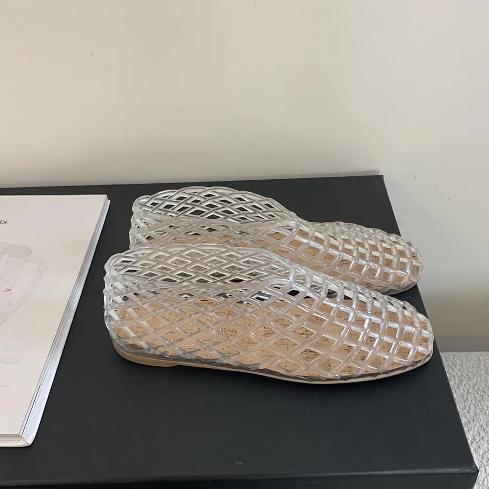 Donna Jelly Flats Moda Slip-on Flats Punta Quadrata Spiaggia Jelly Scarpe Leggero Casual Sandali Piatti Traspirante per Viaggi All'aperto