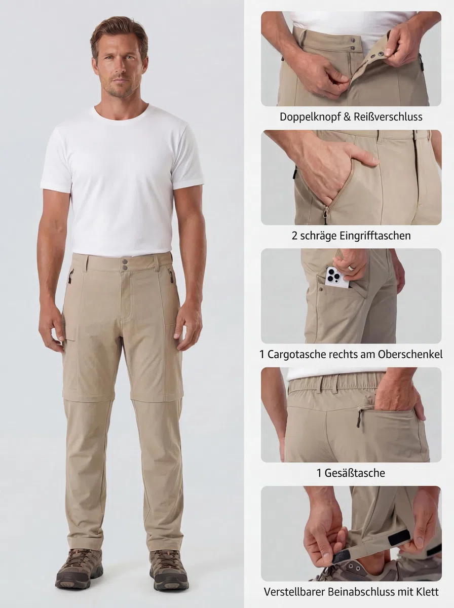 GymBrave Pantaloni da Trekking Uomo Zip-off, Leggeri e Traspiranti, Pantaloni Outdoor Cargo con Tasche Multiple, Estate, Escursionismo, Campeggio e Lavoro