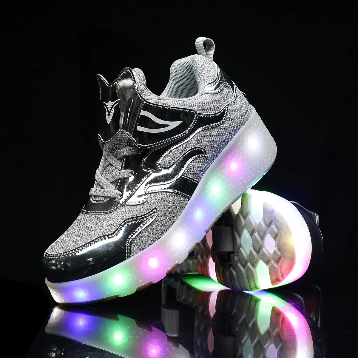 USB Ricarica LED Luci Brillantini Skateboard Scarpe Sportive con Rotelle Retrattile Sneakers Outdoor Multisport Luminose Running Calzature da Ginnastica per Bambini Ragazze e Ragazzi