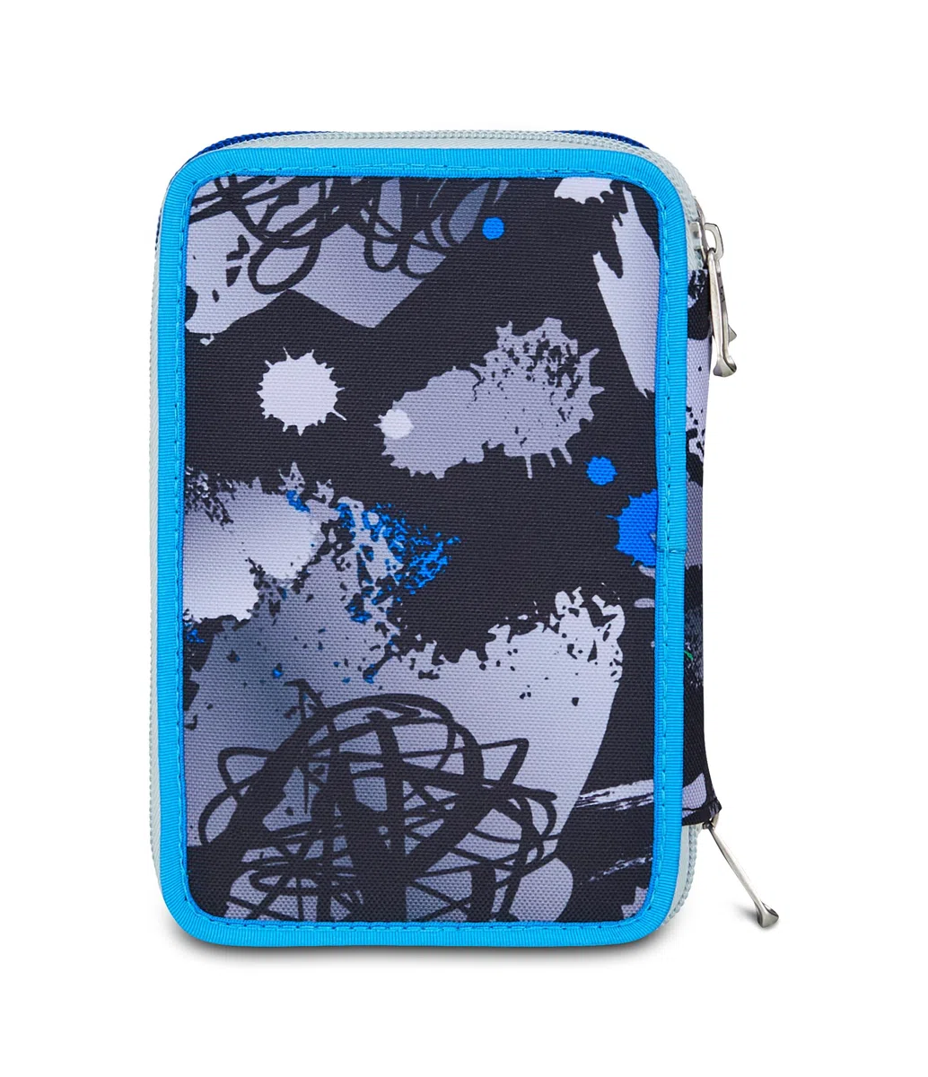 Seven Astuccio Scuola Elementare, 3 scomparti, Medie, con Matite, Pennarelli, Penne, 3 Zip, Hue & Writes, Bambino, Ragazzo, blu