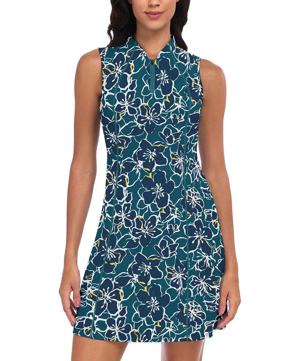 Soneven Vestito sportivo da donna, estivo, per il tempo libero, corto, senza maniche, da tennis, con cerniera 1/4 e tasche per golf, tutti i giorni, casual