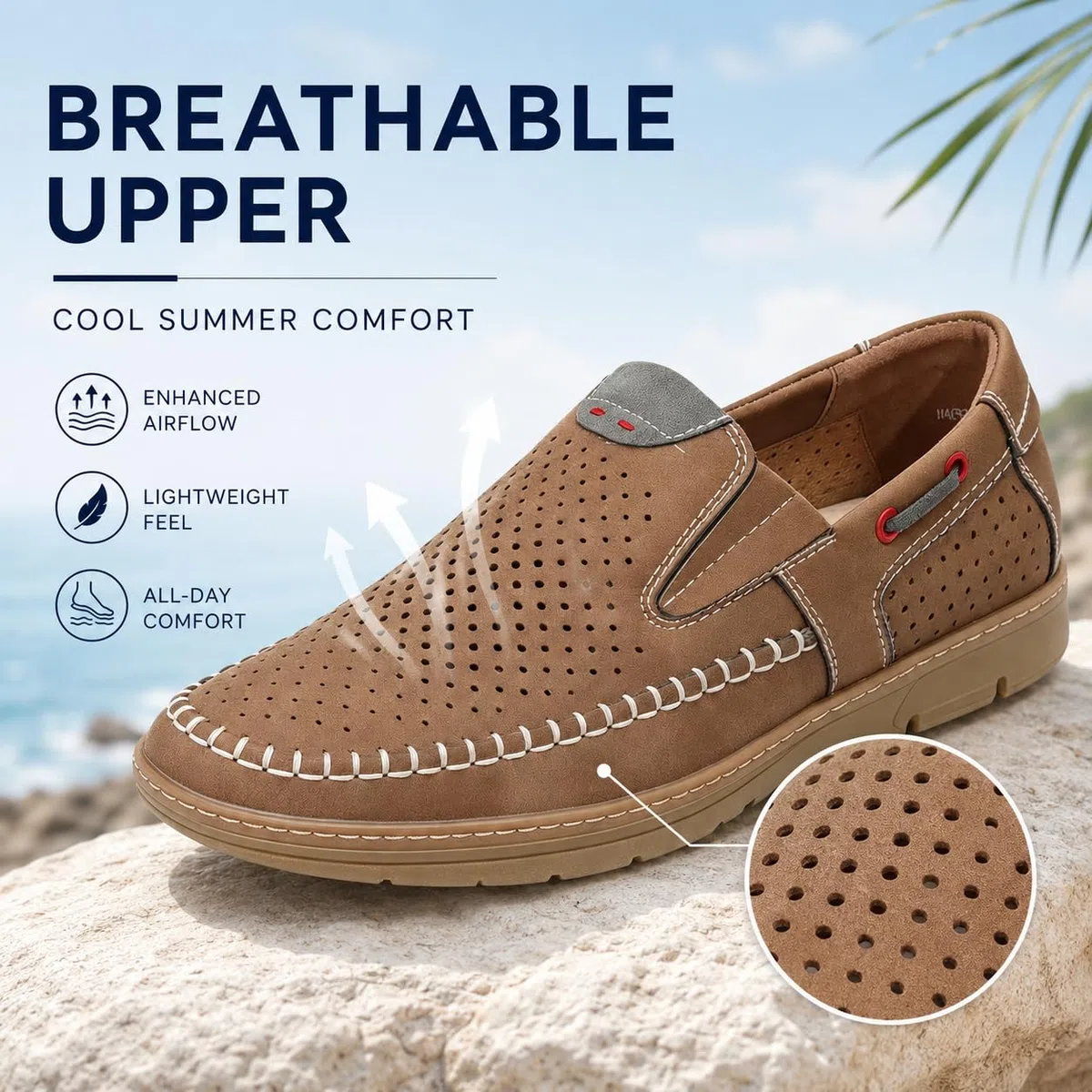 Mocassini Uomo Estivi Senza Lacci Scarpe Slip On Traspiranti Forate Scarpe Casual Comode per L'Estate MMS250044IT
