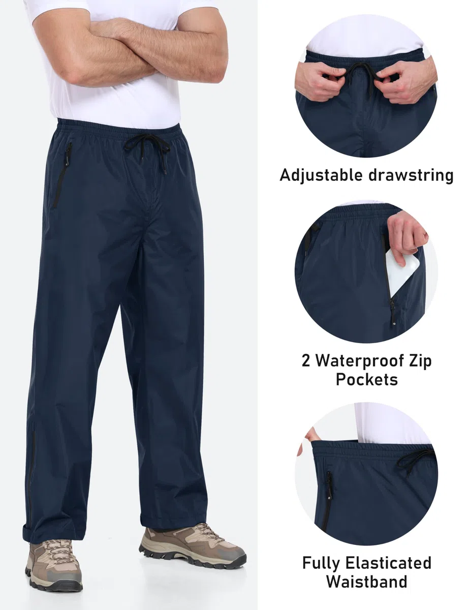 MoFiz Uomo Pantaloni da Pioggia Impermeabili Antivento Leggeri Traspiranti Pantaloni da Escursionismo Moto Pieghevoli con Zip Tasche
