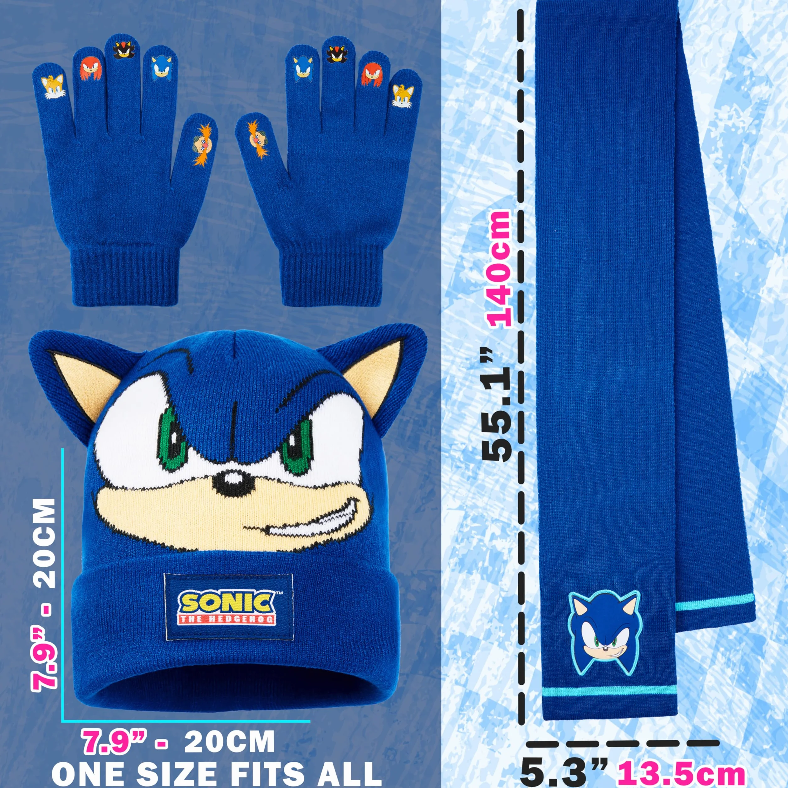 Get Trend SONIC THE HEDGEHOG Set Guanti Cappello e Sciarpa Bambini, 3 Pz Morbido Accessori Invernali Ragazzo, Regalo Gamer