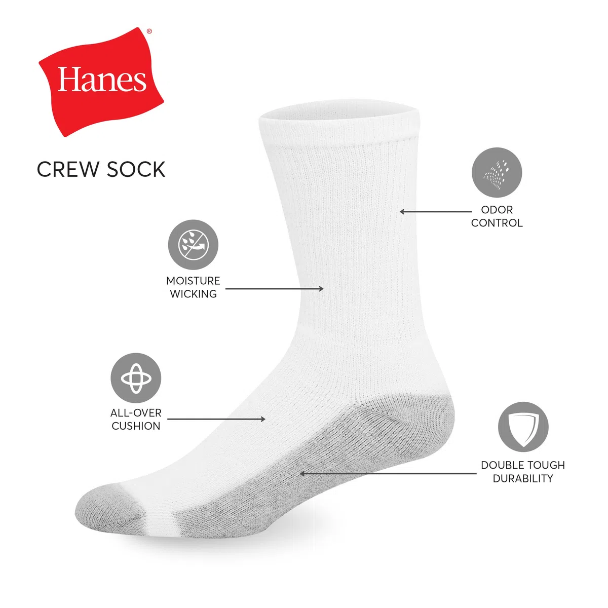 Hanes Double Tough Socks, Crew And Ankle Moisturing Wicking Socks, Black & White, Multi-packs Tinta unita Uomo (Pacco da 12)