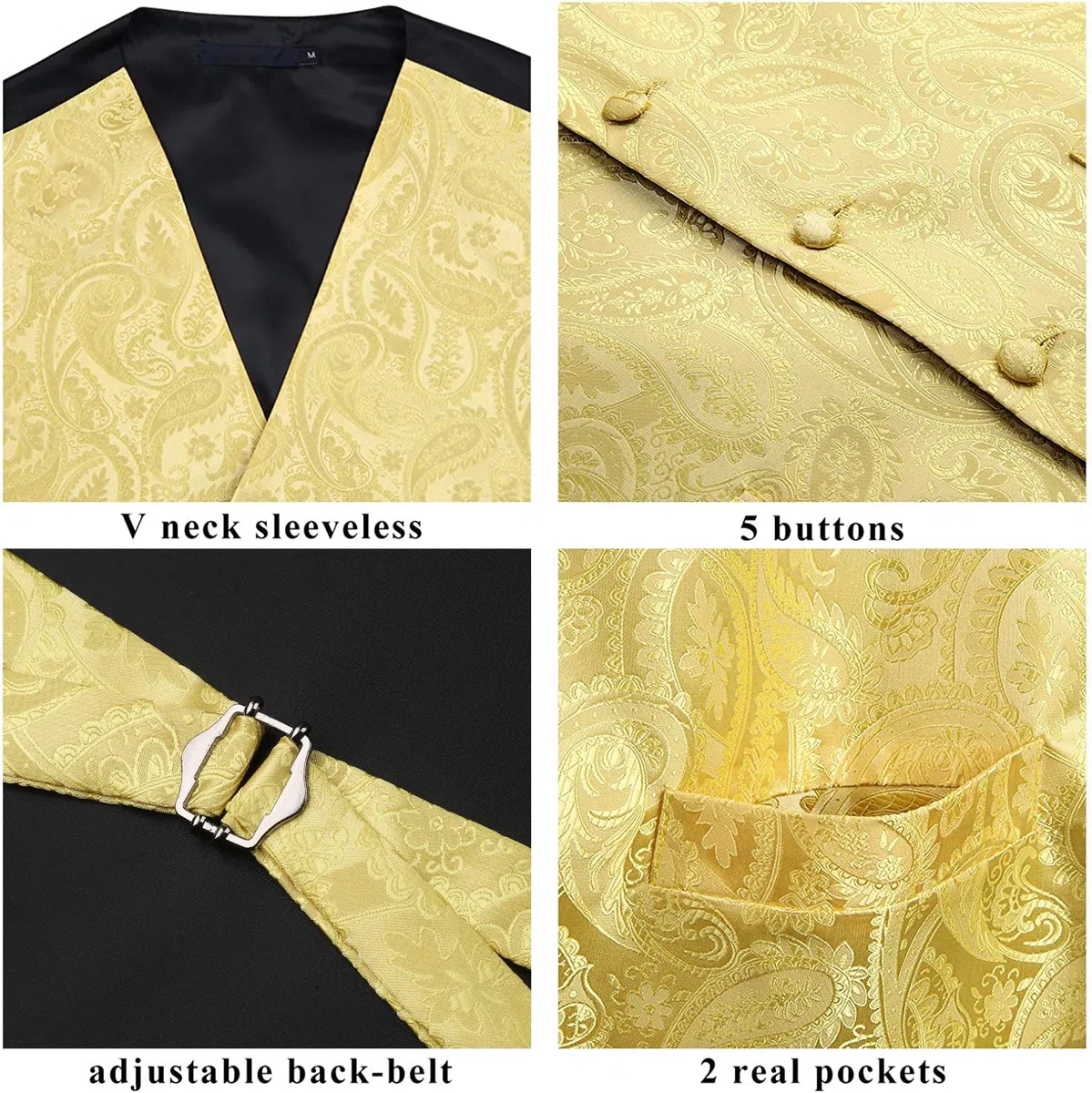 Enlision Gilet da Uomo Elegante Paisley Nozze Panciotto Jacquard Gilet da Abito Cravatta e Fazzoletto Set per Festa Sposa