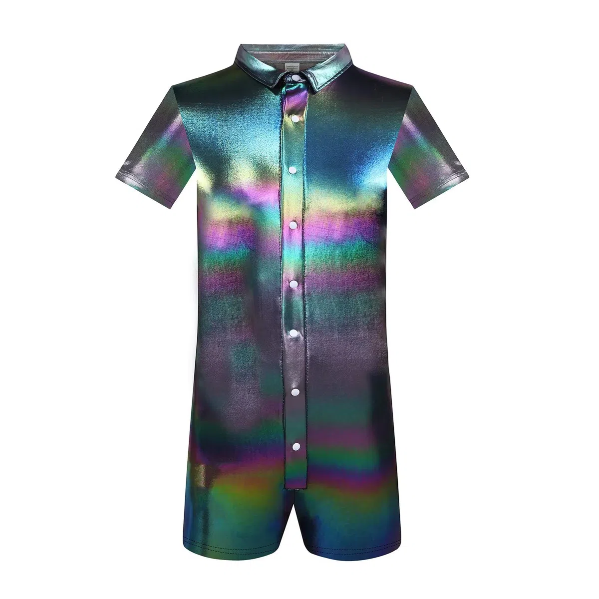 Landofgenie Body per Uomo in Metallo Optico, Pyjama a Maniche Corte, Bodysuit Monopezzo per Uomo