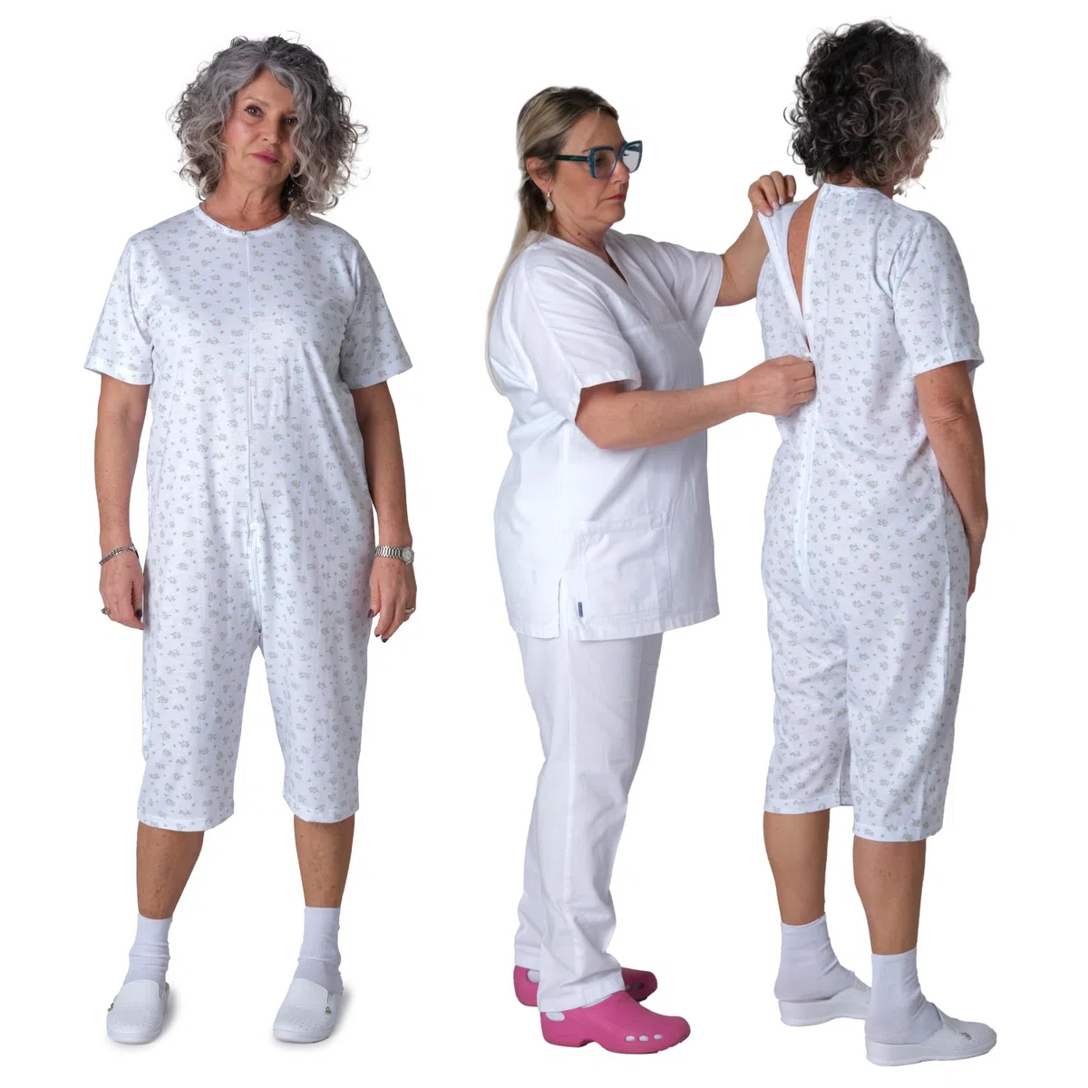 FERRUCCI COMFORT Pigiama Sanitario Girocollo Manica Corta Pantalone Corto - 9017 MC PC - per Anziani, Incontinenza, Alzheimer, Demenza, 100% Cotone Leggero