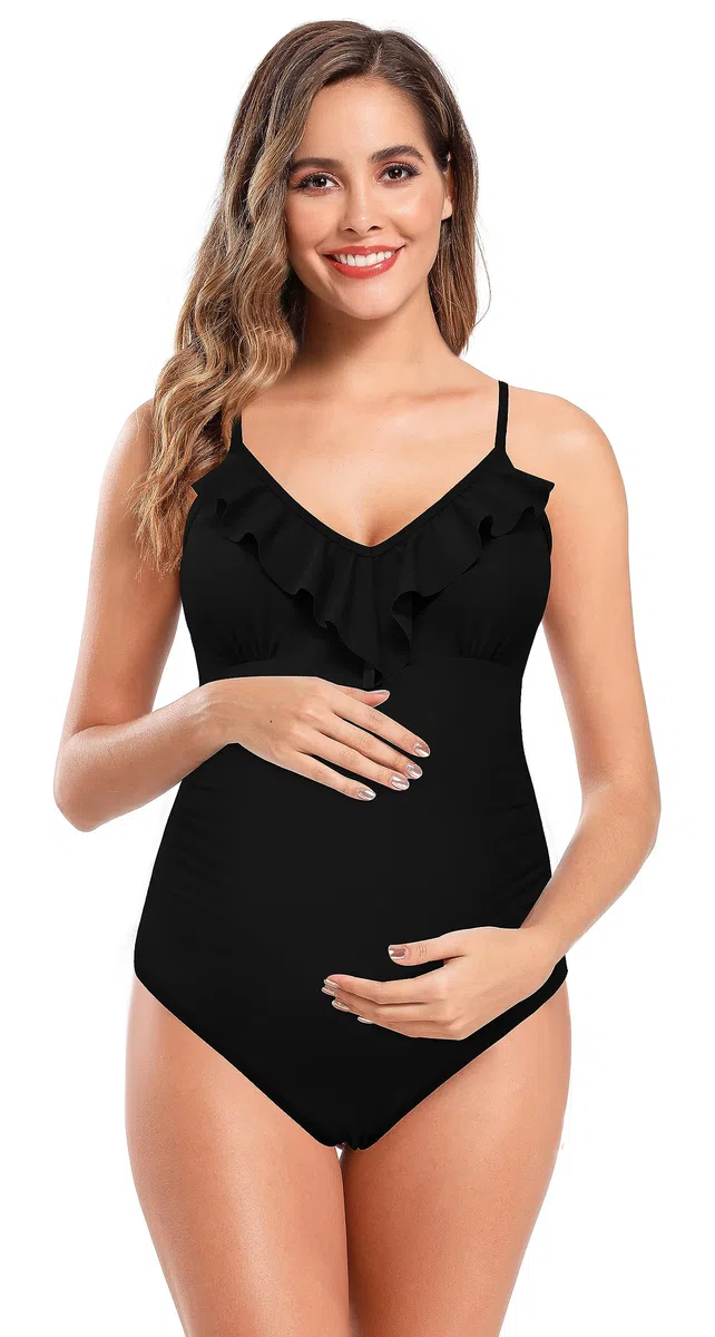 SHEKINI Maternity Costume intero da donna con volant a fascia, regolabile, taglie grandi, costume premaman monopezzo per gravidanza