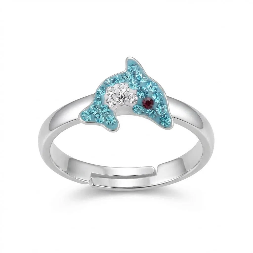 Anello per bambini e ragazze, in argento Sterling 925 con delfino
