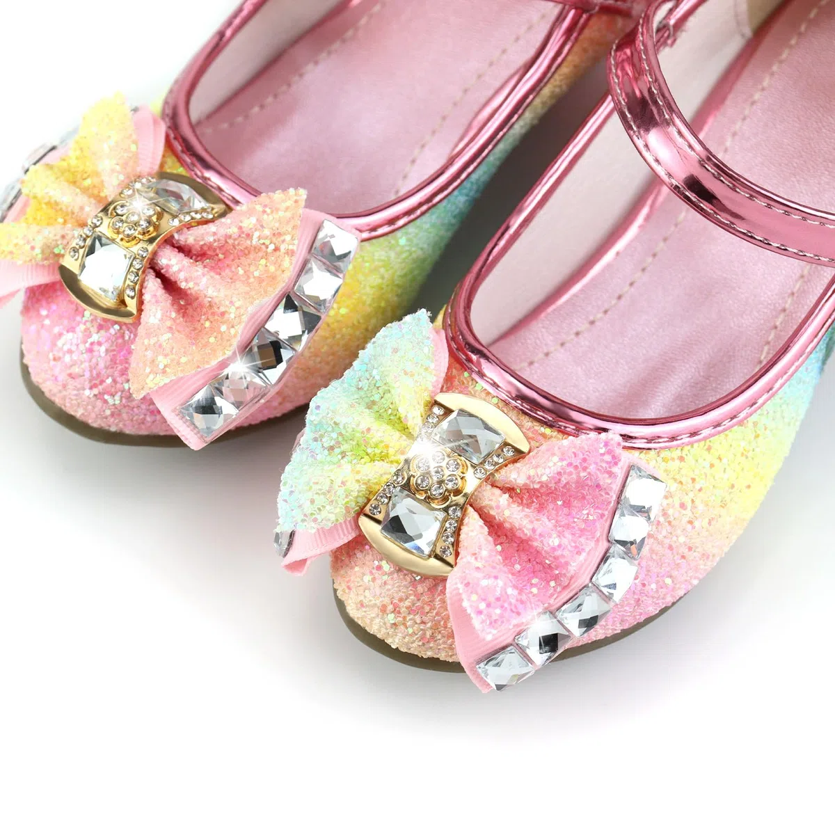 Scarpette di Cristallo Cenerentola, Scarpe Principessa Tacchi, Scarpe Eleganti Arcobaleno Glitterate Bambina 32