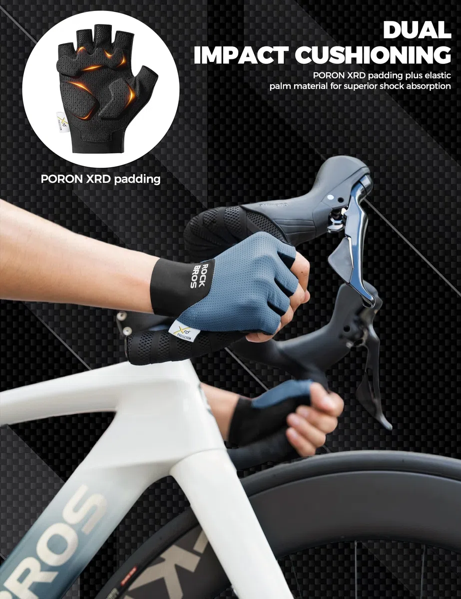 ROCKBROS Guanti da Ciclismo Mezze Dita, Guanti Sportivi con Imbottitura Ammortizzante, Traspiranti ed Elastici, Uomo e Donna, per Bici, Corsa, Palestra