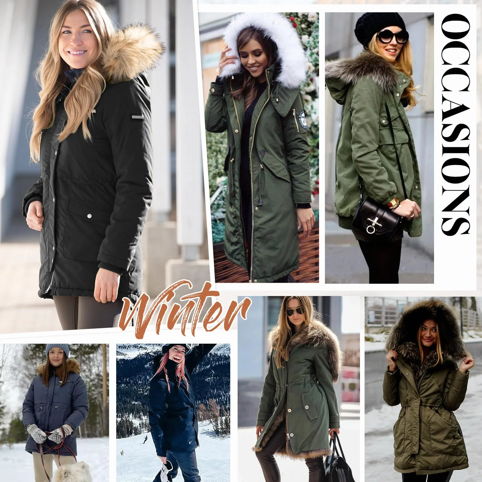 Nadeer Parka Donna Cappotti Invernali Foderato in Pile Giacca con Cappuccio in Pelliccia Sintetica Cappotto Imbottito Giubbotto con Tasche