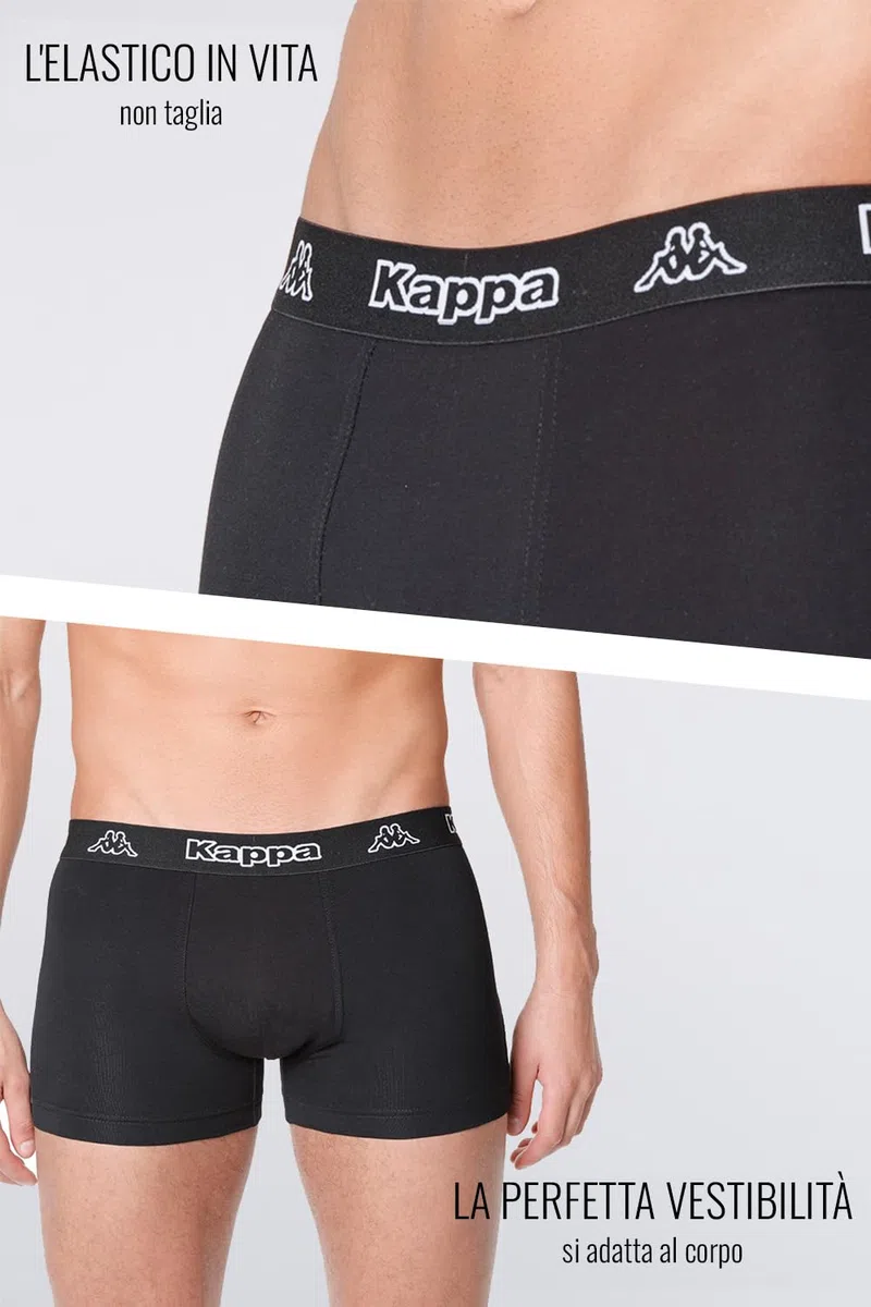 Kappa Boxer Uomo 6 Pezzi - Mutande Uomo Attillate in Cotone Elasticizzato - Boxer Nero con Fondo Nero - Taglia M - Intimo Uomo di qualità