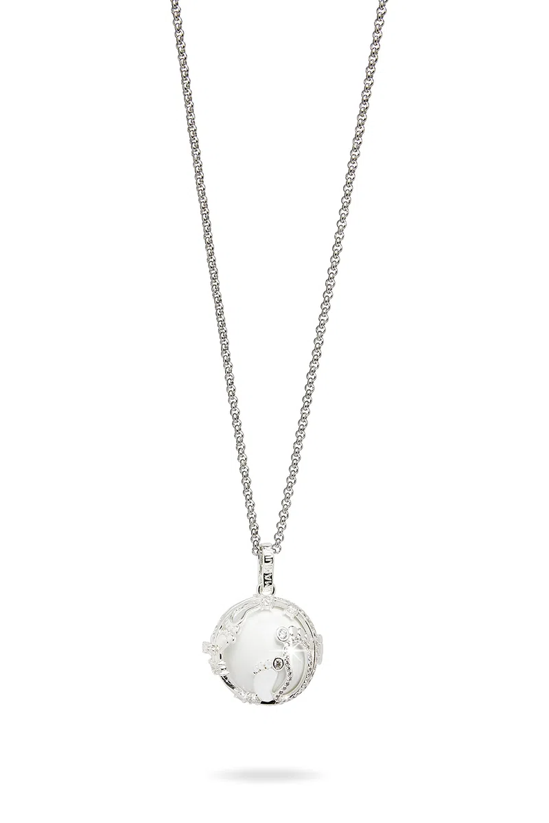 MAMIJUX Chiama Angeli con Gabbia Traforata con Piedini e Pallina Interna, con Catenina in Acciaio Lunga 110cm