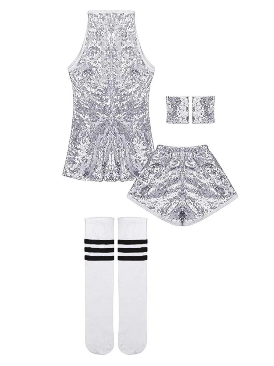LOLANTA Costume da Ballo con Paillettes per Ragazze - Abbigliamento Hip-Hop per Bambini