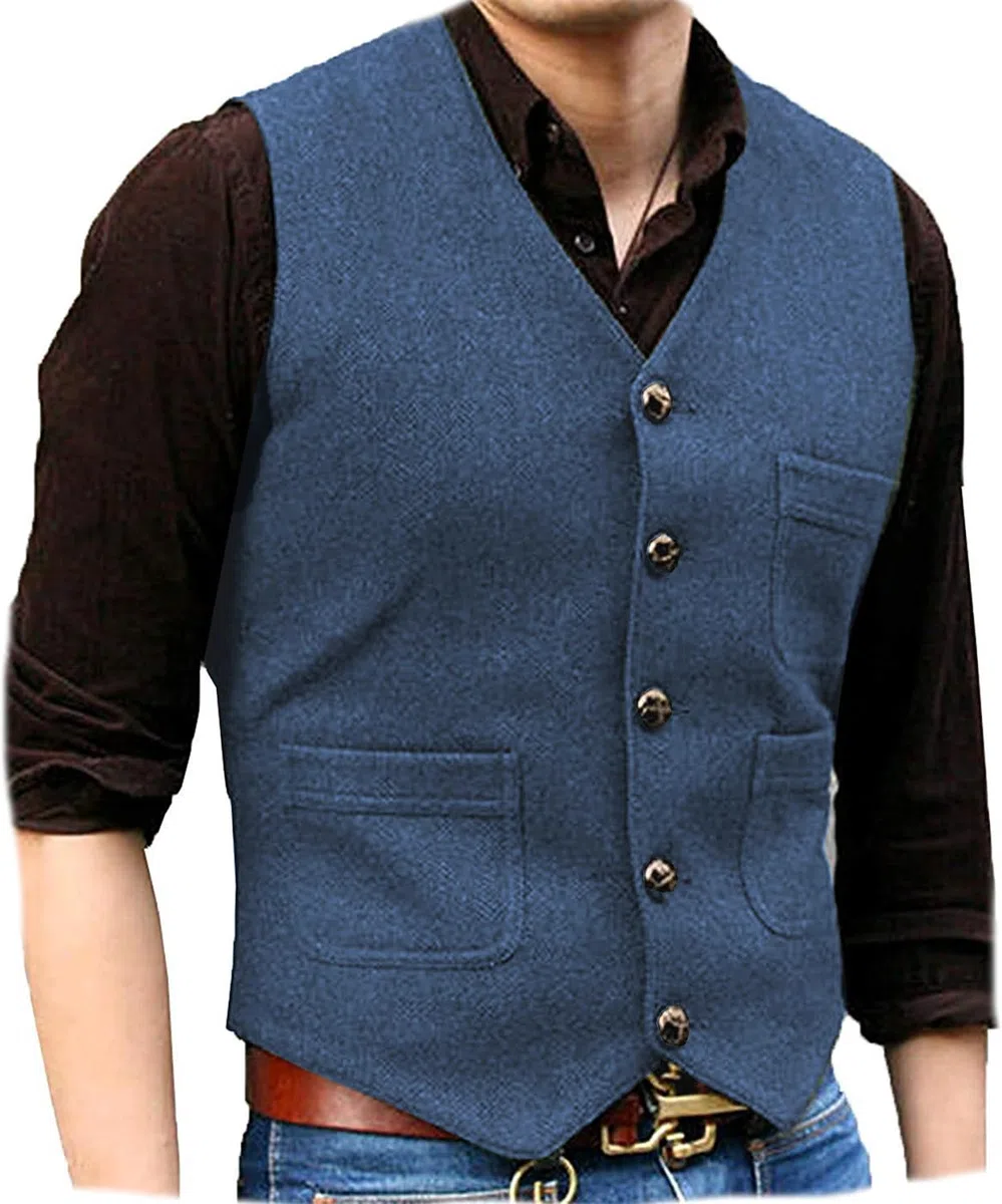 Solovedress Gilet da uomo, vintage, classico, in lana, formale, vestibilità regolare, per matrimoni