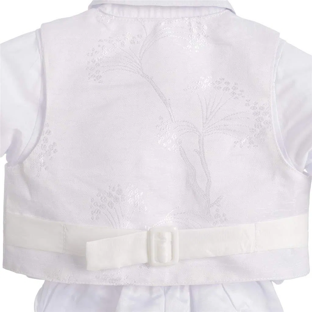 Lito Angels - Completo Abito Bianco da Battesimo per Bimbo, 5 Pezzi Set (Gilet, Camicia, Pantaloni, Papillon e Cappello), Manica Lunga, Floreale