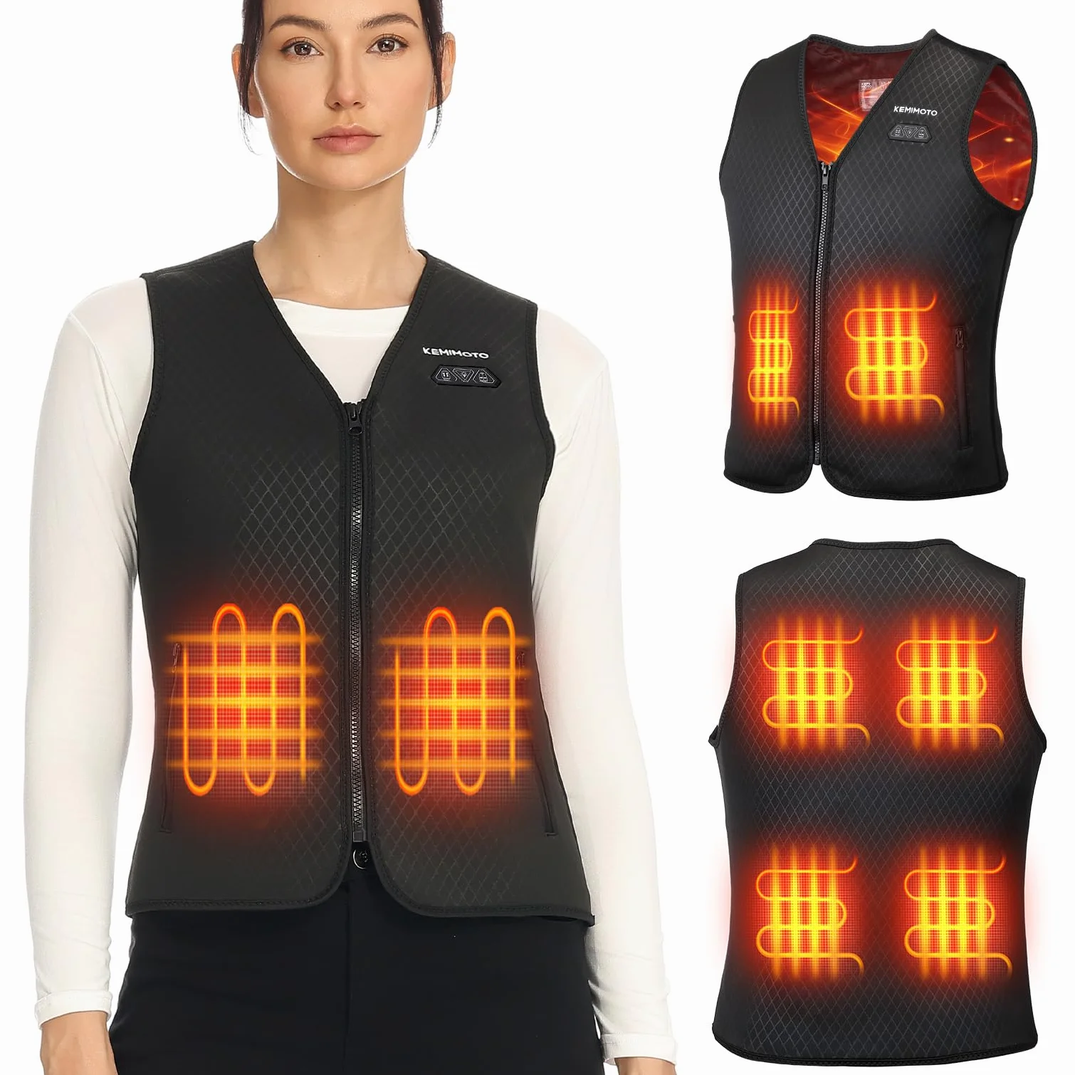 KEMIMOTO Gilet Riscaldato Donna, Elettrico Gilet Riscaldato con USB, Giubbotti Riscaldati a Batteria Doppi Controlle per all’aperto Lavoro Sci Escursionismo Caccia Moto