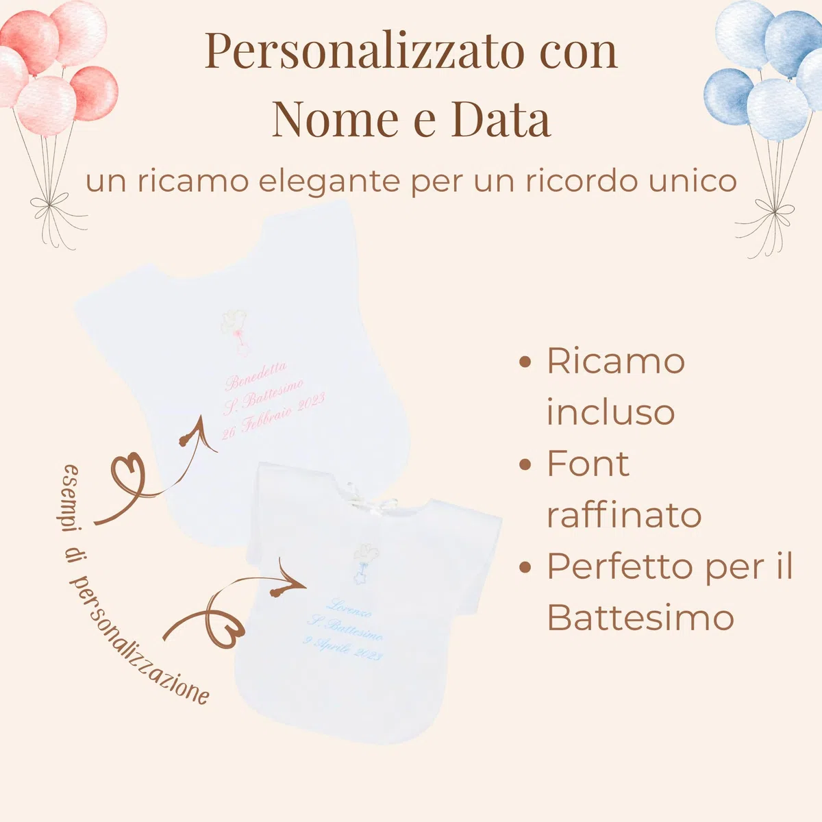 Coccole-Vestina Battesimo Personalizzata con Nome Bimbo/a e Data del Battesimo