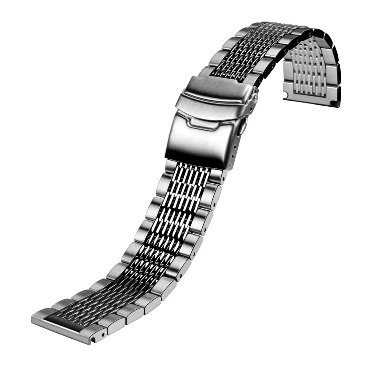 Cinturino di ricambio per orologio, in acciaio inossidabile di alta qualità, colore nero e argento, in rete metallica, unisex, con doppia chiusura deployante, 18 mm, 20 mm, 22 mm, 24 mm