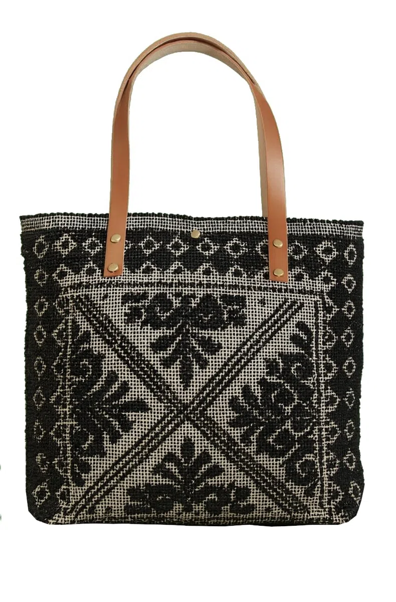 Borsa Mare Artigianale in Cotone, Bottone magnetico, Manici in Cuoio, Leggera e Pieghevole, Ampia Capacità - Donna - Shopping, Viaggio, Campeggio - Sarda MADE IN ITALY