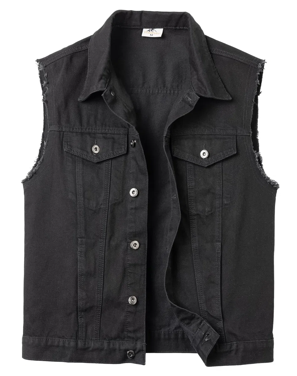 Gilet di Jeans da Uomo Estivo Vintage Gilet Strappato Smanicato Biker Giubbotto Jeans Senza Maniche