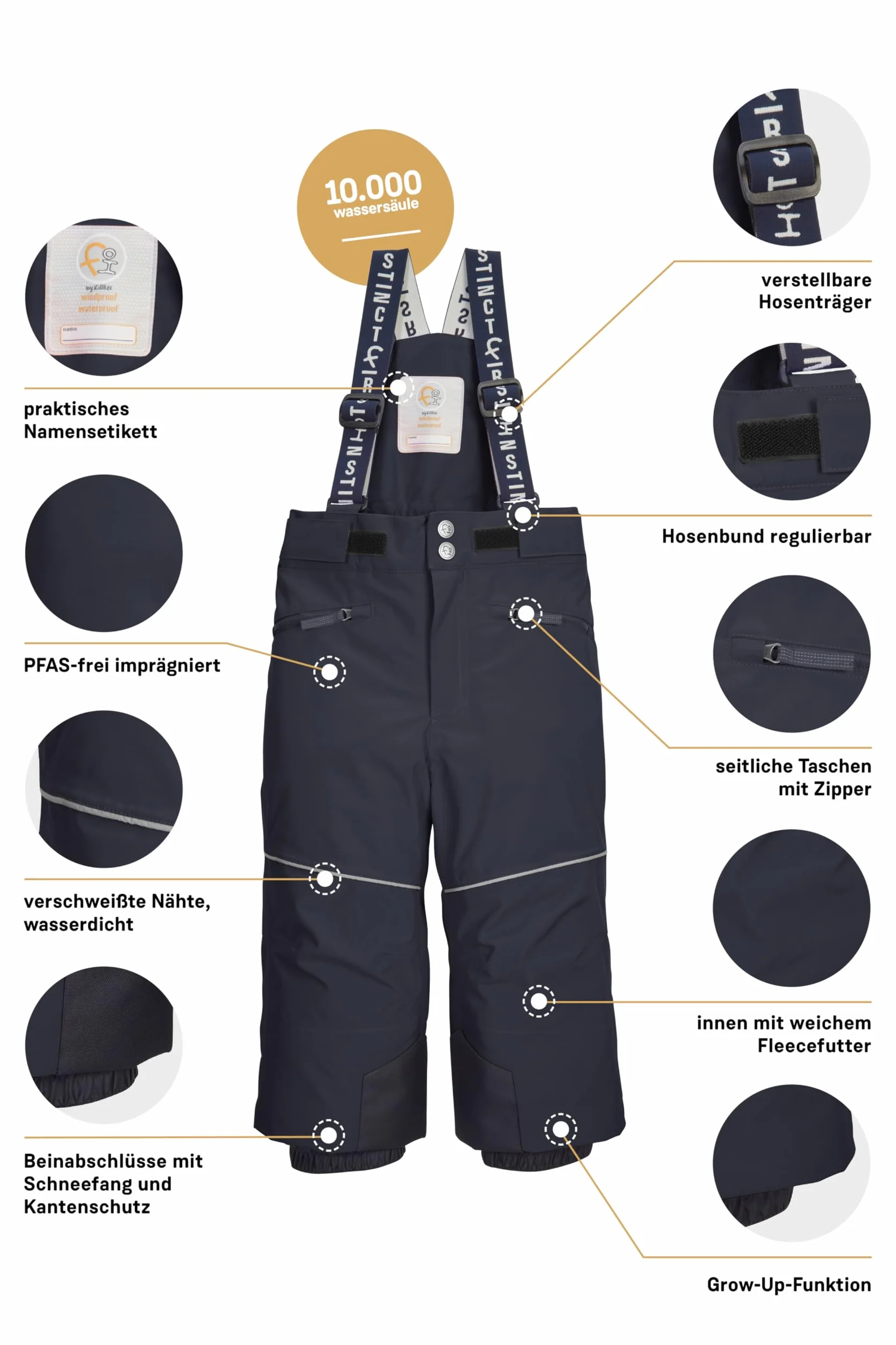 first instinct by killtec - Fisw 48 MNS Ski Pnts, Pantaloni da Sci/Pantaloni Funzionali con Bretelle e paraneve Unisex - Bimbi 0-24