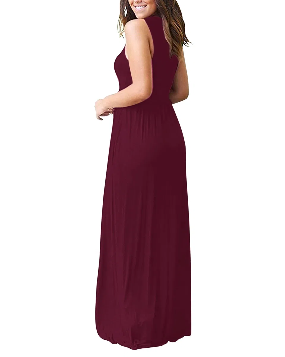 AUSELILY Vestito Donna Estivo Lungo Curvy Scollo a V Senza Maniche Abito Taglie Forti Casual con Tasche