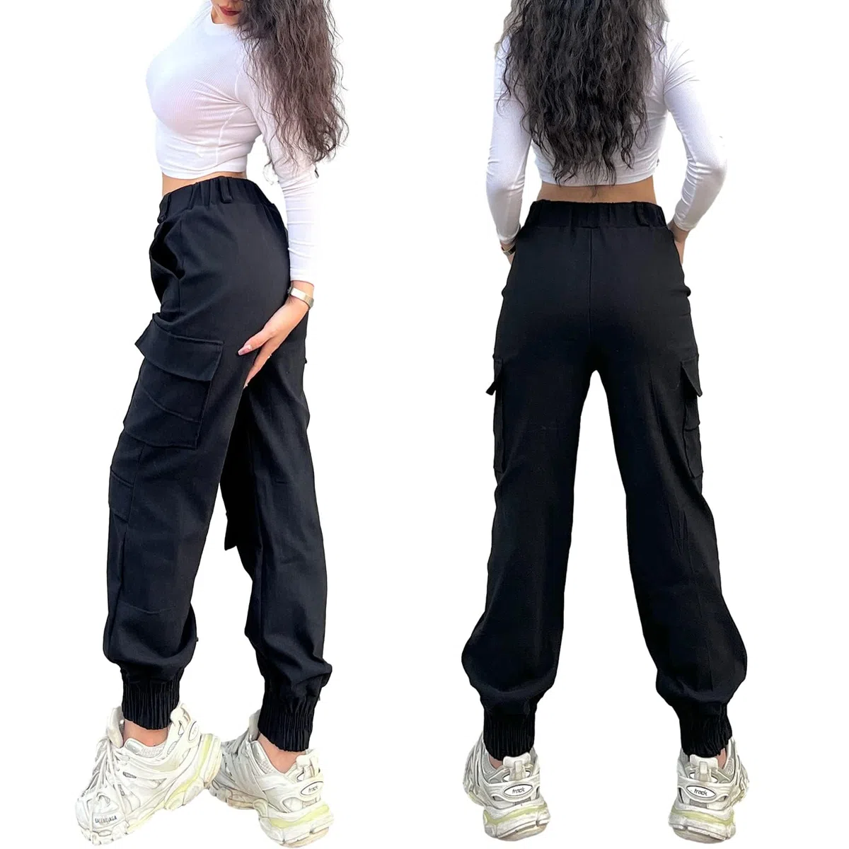 Nuofengkudu Harem Cargo Pantaloni Larghi alla Caviglia Elasticizzati Tasconi Elastico Vita Alta Pantalone con Tasche Laterali Lavoro Jogging Pants Sportivi Casual