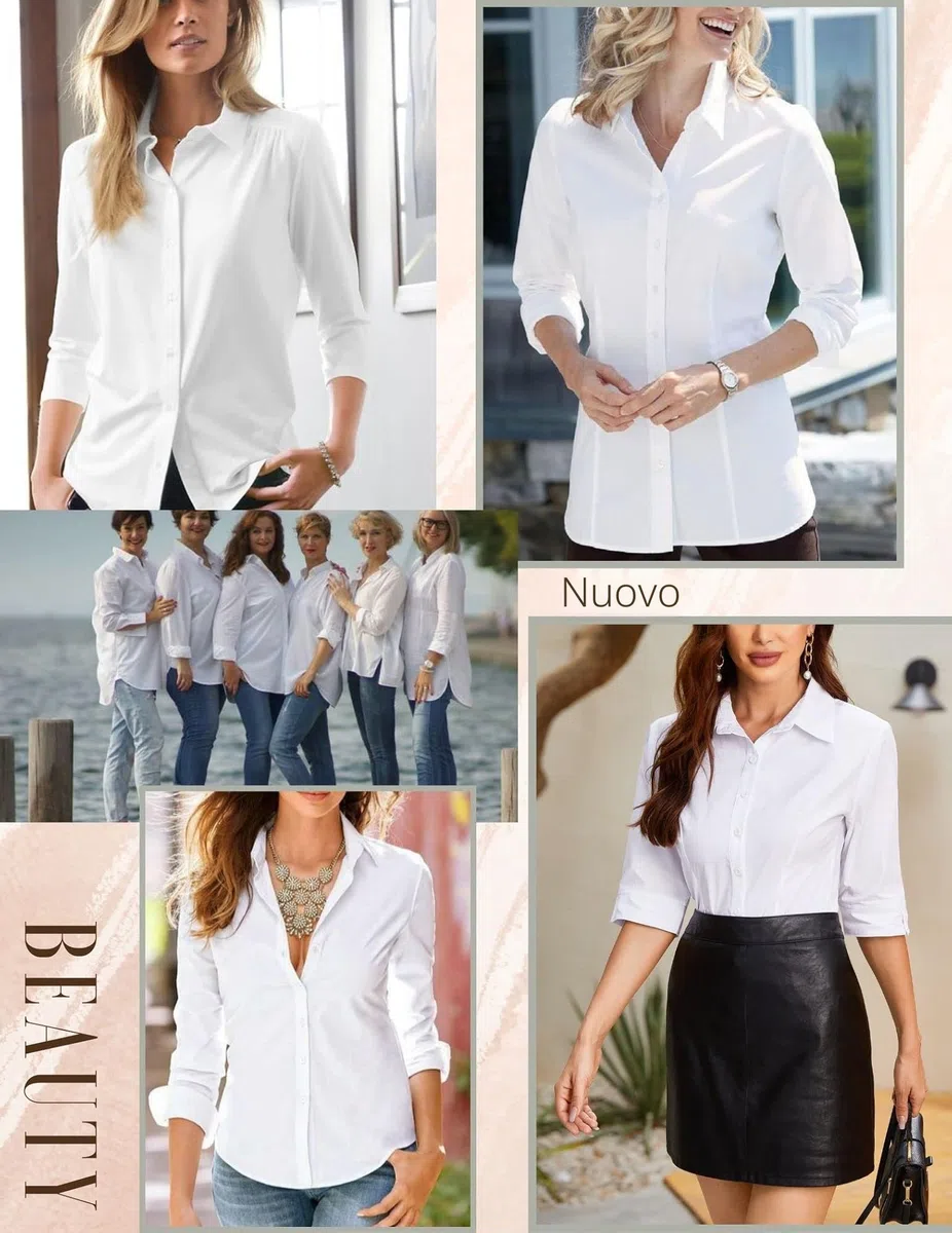 Hotouch Camicetta da Donna con Manica a 3/4 Camicia con Scollo a V Camicetta di Base Slim Fit con Knop Bar Tops Casual Cotone XS-XXL