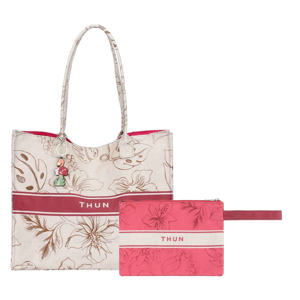 THUN - Borsa mare con pochette e charm Eleganza Esotica - 100% poliestere, Borsa 42X37X14 cm, Pochette 20x28 cm