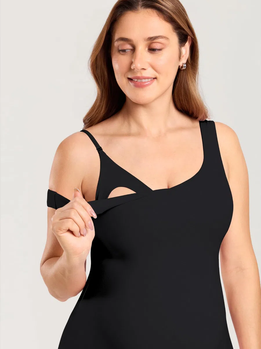 MOMANDA Canotta Allattamento con Reggiseno Integrato Senza Maniche Gravidanza Top con Scollo a V