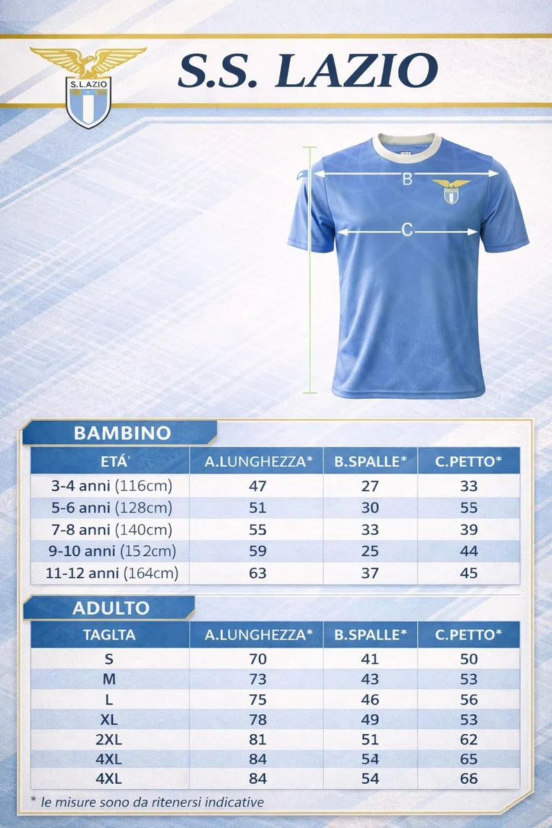 Maglia Lazio Gara Replica Ufficiale Personalizzata Nome Numero o Giocatore – Adulto/Ragazzo/Bambino