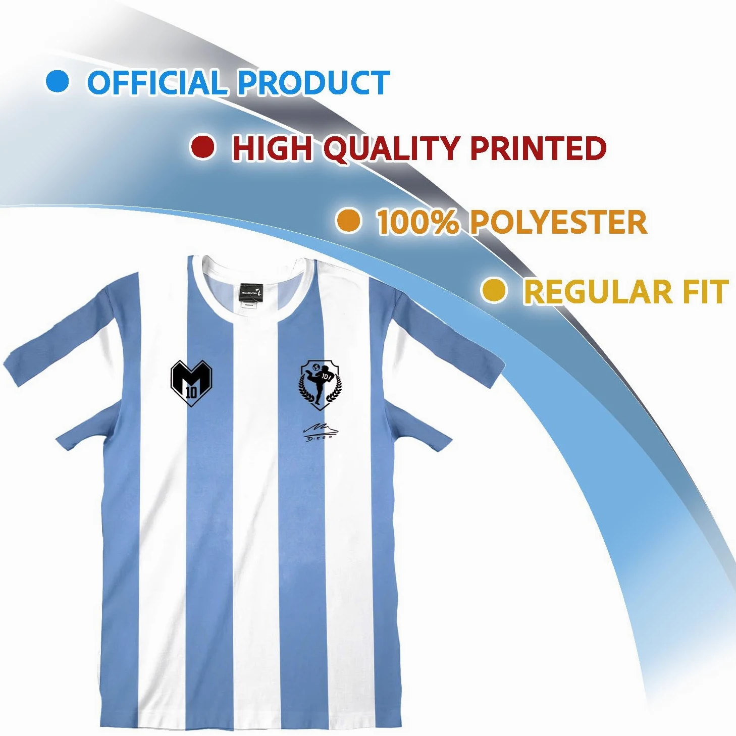 Maglia Calcio Diego Armando Maradona. Replica Ufficiale. Maglietta Calcio Argentina per Ragazzo e Adulto.