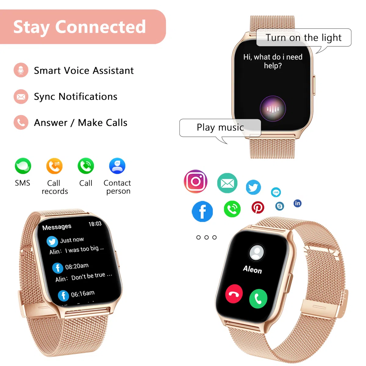 Smartwatch Uomo Donna,2.01" Fitness Orologio Effettua/Rispondi alle Chiamate,Monitoraggio SpO2/Sonno/Frequenza Cardiaca 100+ modalità Sportive Pedometro