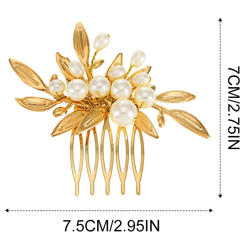 Reaky Pettini per capelli con perle e foglie d'oro per capelli da sposa