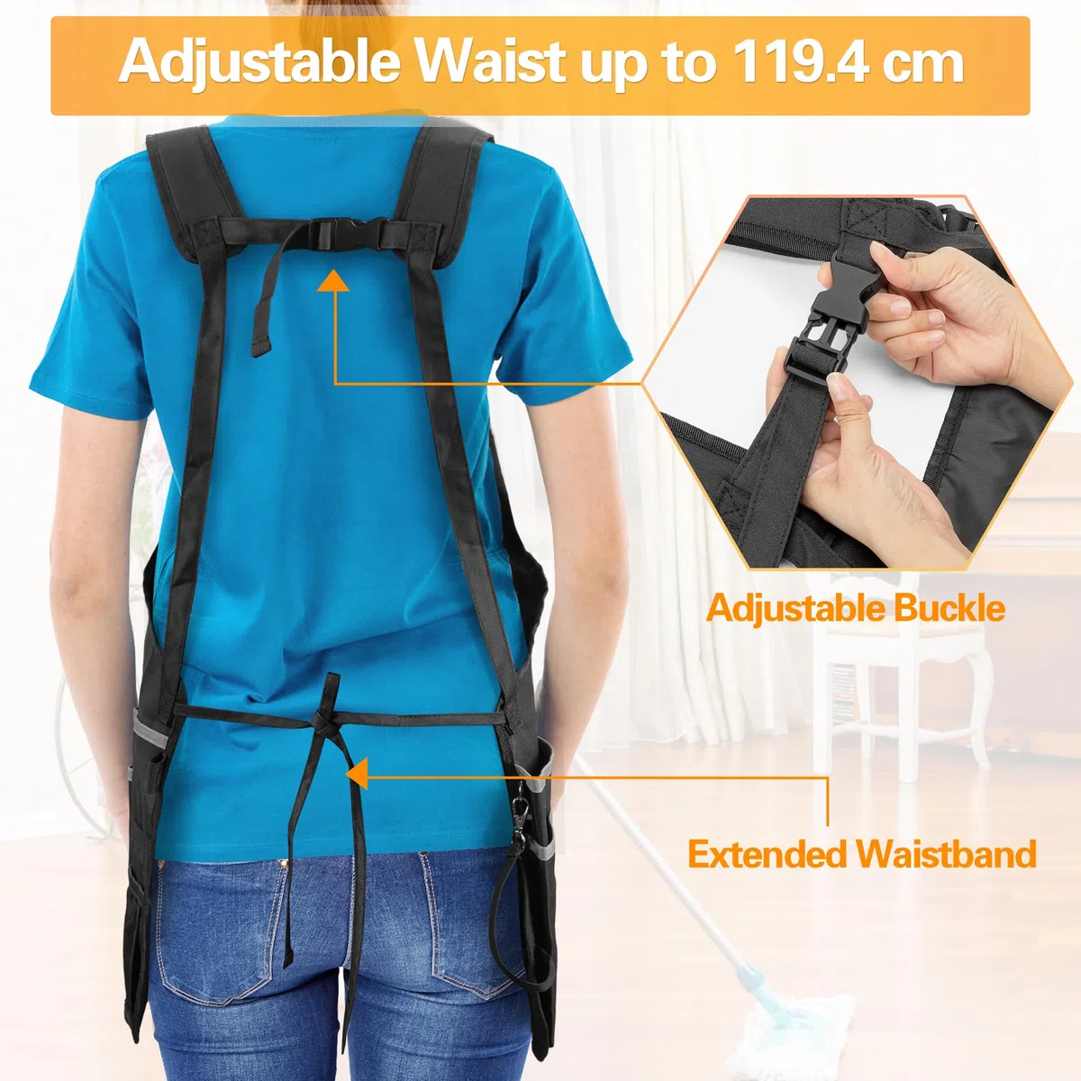 HODRANT Grembiule Grande per la Pulizia con Doppia Tracolla, Grembiule da Lavoro con Tasche per la Pulizia di Forniture Aziendali, Della Casa per Donne e Uomini (Solo Grembiule)