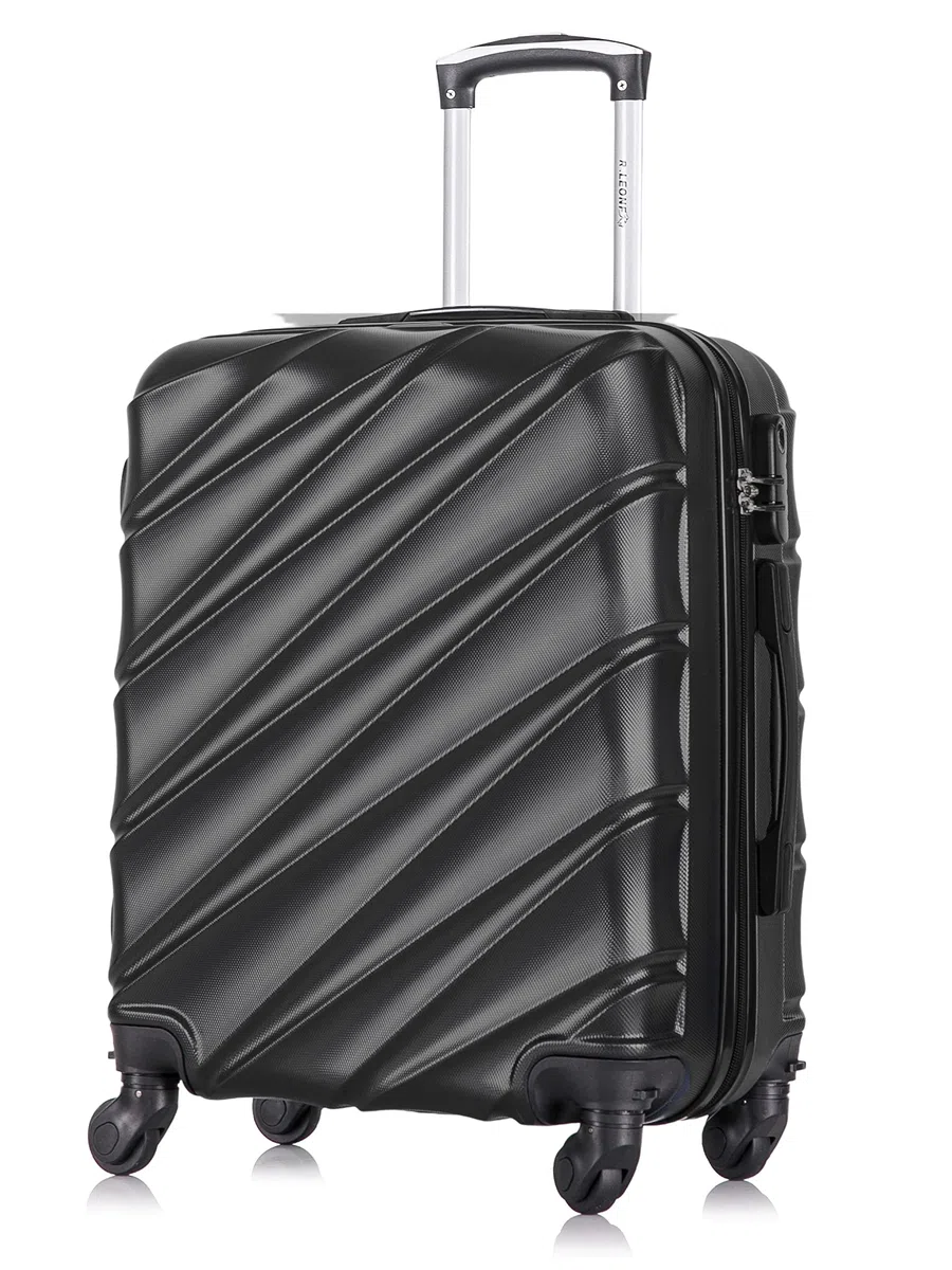 R.Leone Valigia EasyJet 56x45x25 cm Trolley Bagaglio a mano in ABS 4 Ruote 2130 (S 56x45x25cm, Nero)