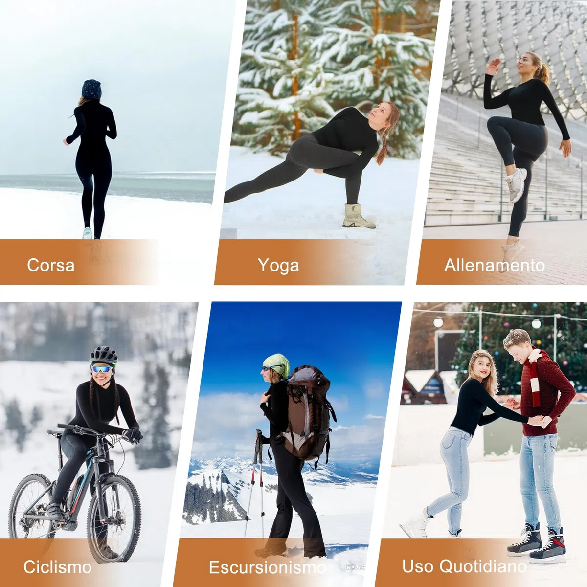 HYCOPROT 4 Pack Maglia Termica Donna Thermal Manica Lunga Intimo Termico Invernale Maglietta Interna Maniche Lunghe Slim Fit Termica Basic Bianca Casual Top Autunno Inverno Moda Magliette Yoga Corsa