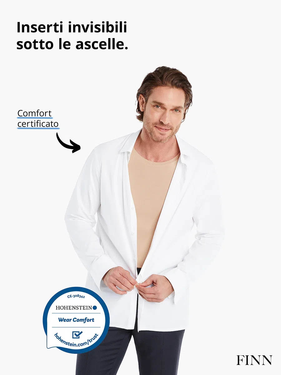 FINN Maglia Intima Anti-Sudore Uomo con Collo Rotondo e Assorbenti Ascellari Contro Sudorazione Eccessiva - Protezione Garantita Contro Le Macchie di Sudore e i Cattivi odori