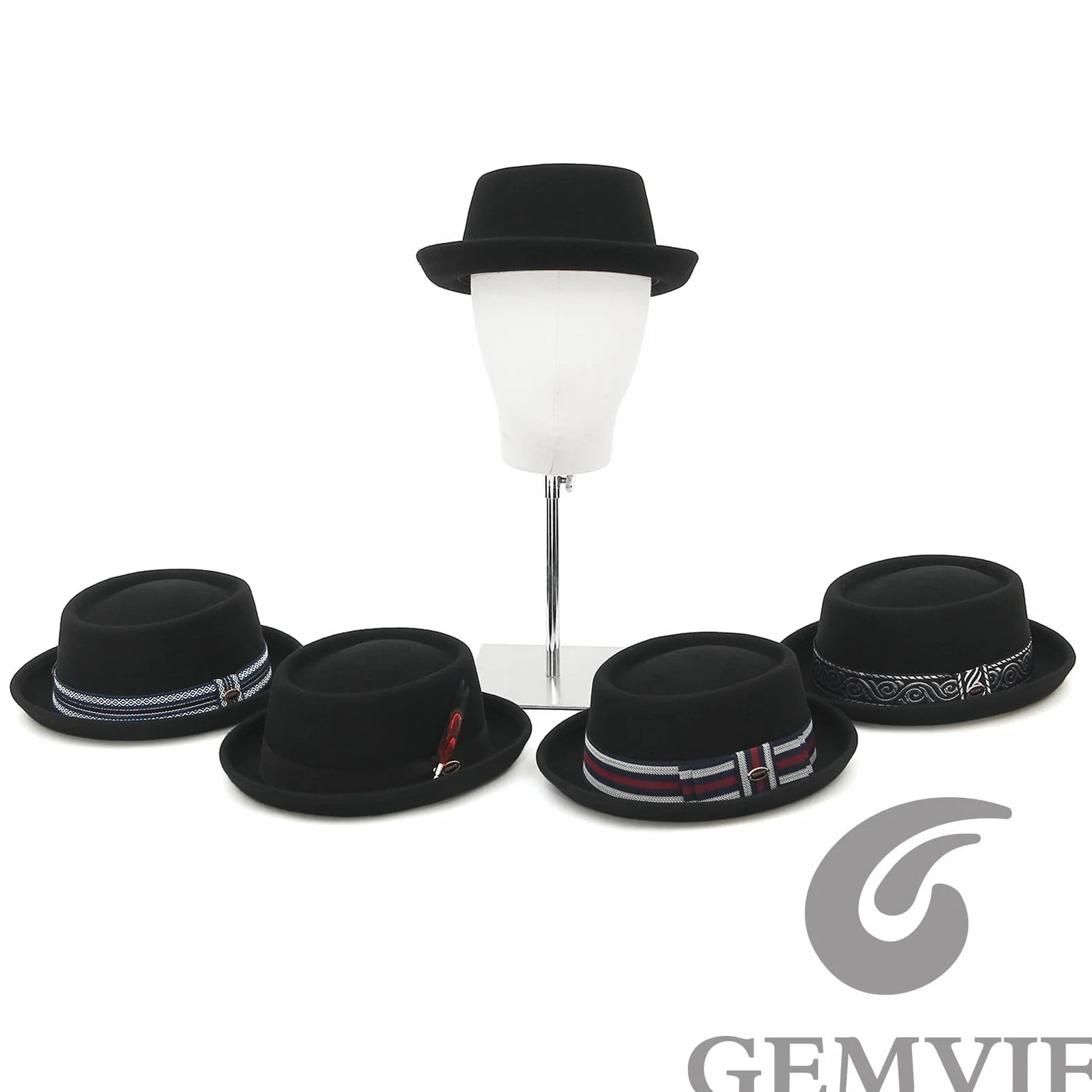 GEMVIE Pork Pie Cappello per Uomo Donna 100% Feltro di Lana Fedora Trilby Cappello Nero Adulto Unisex Porkpie Cappelli