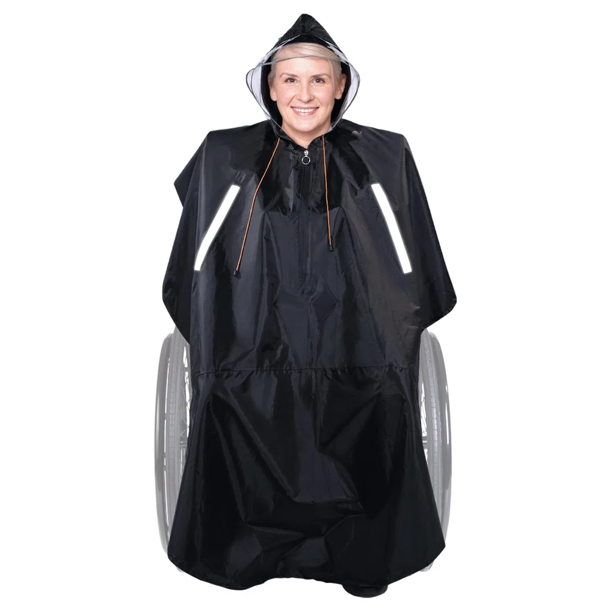 Poncho Impermeabile per Sedie a Rotelle con cappuccio semitrasparente e cerniera impermeabile, Mantella Antipioggia Universale con strisce riflettenti per scooter elettrici e di mobilità
