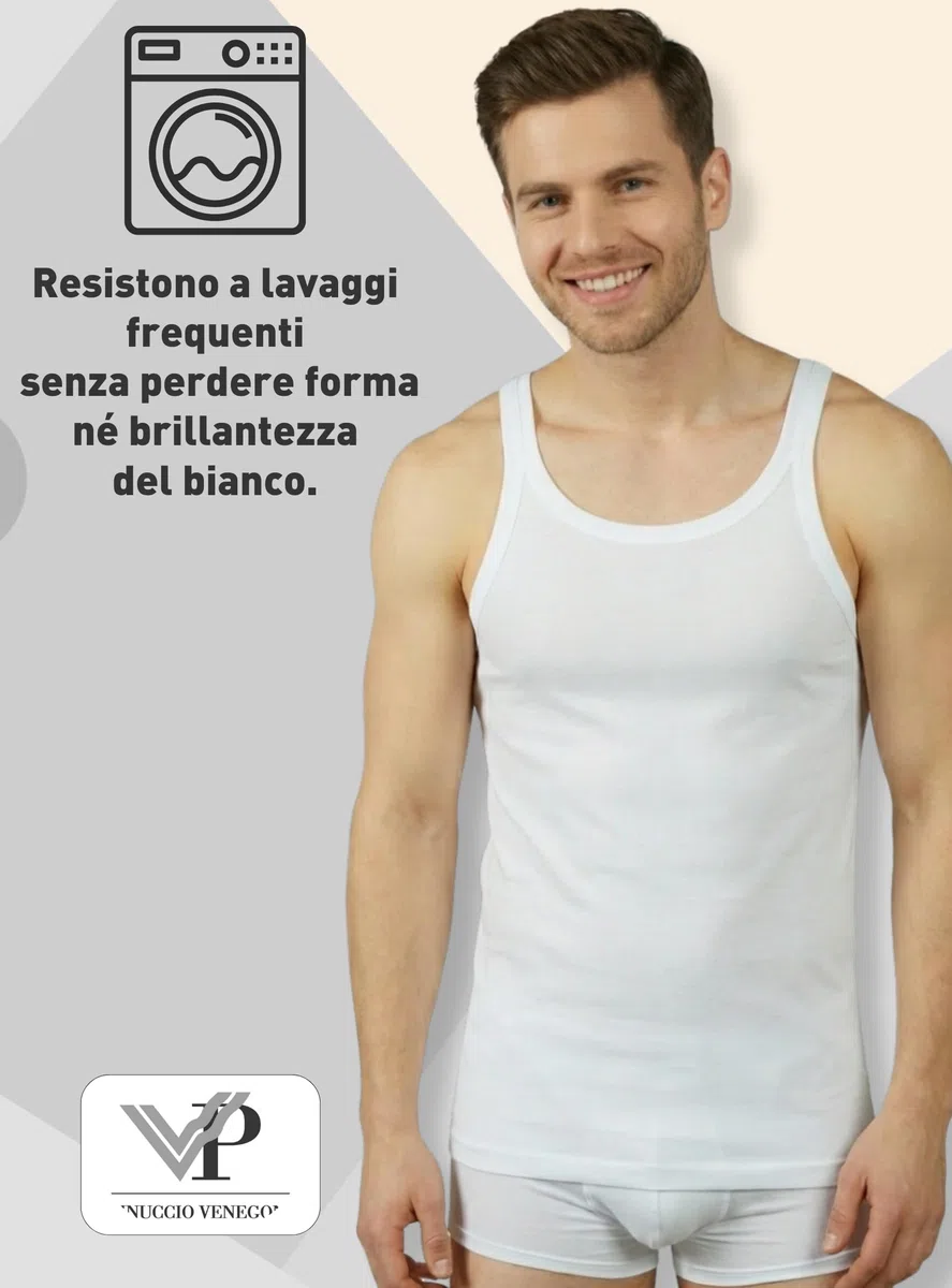VP PINUCCIO VENEGONI Set 2 Canottiera Uomo Cotone Filo di Scozia Spalla Stretta | Canotta Uomo Bianca Intima, Cuciture Piatte, Filato Certificato, Traspirante, Lavabile in Lavatrice, Made in Italy