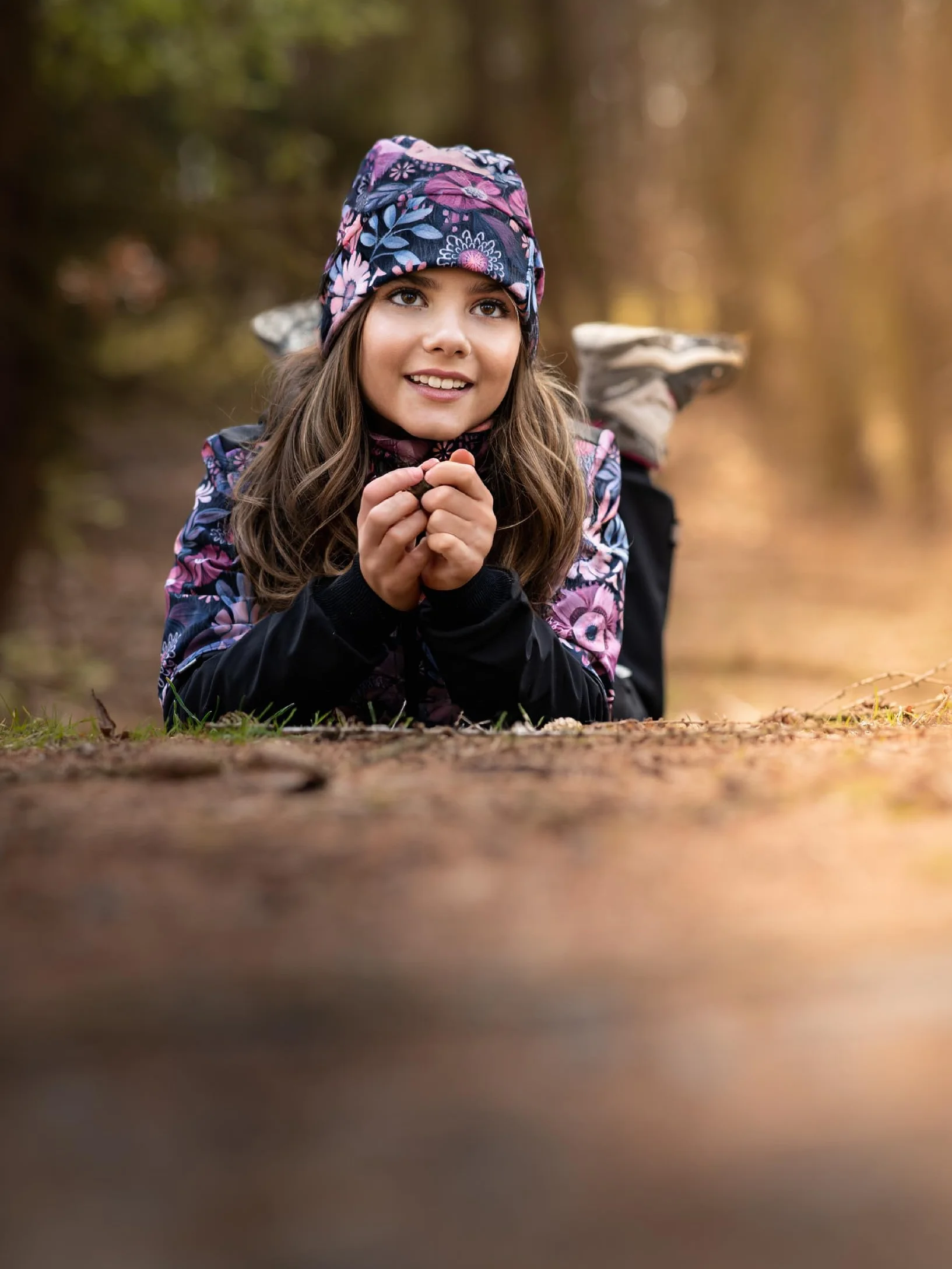 Cappotto softshell da ragazza, con pile Street, nero, con fiori magici