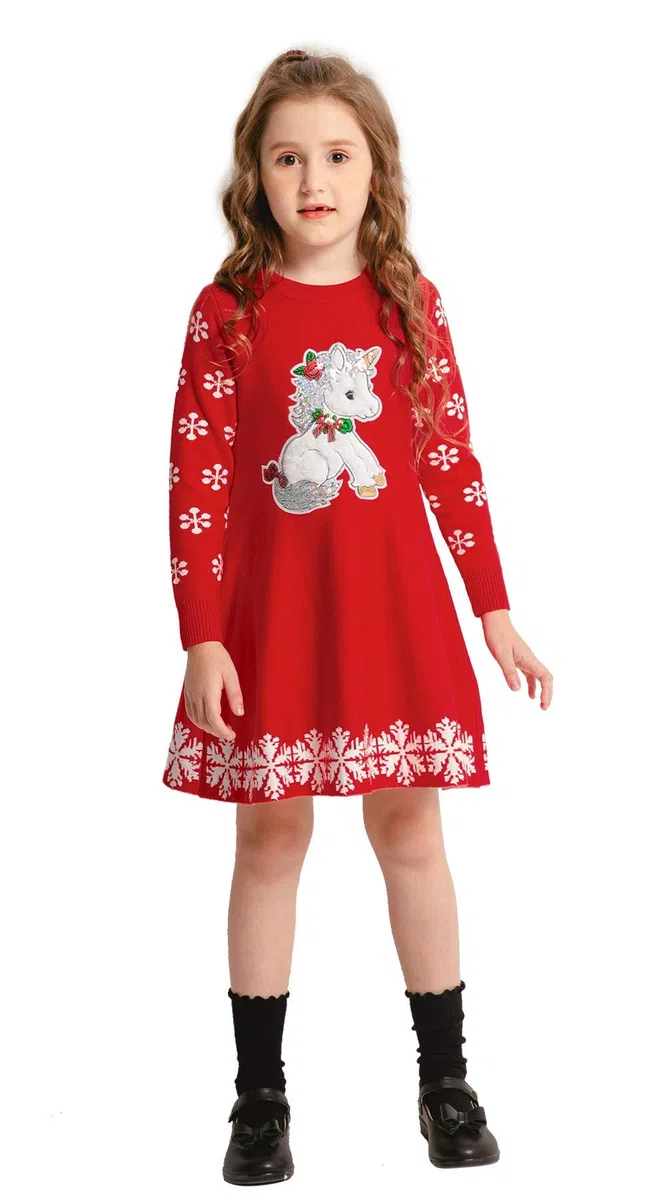 SMILING PINKER Abiti Bambina Maniche Lunghe Natalizio Bambini Lavorano Maglia Casual Cervo per Abito Altalena Autunno Inverno